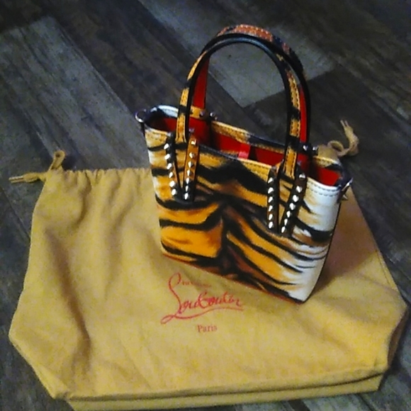 Christian Louboutin Mini CabataTiger Red Leather Studded Crossbody Bag - Picture 6 of 15